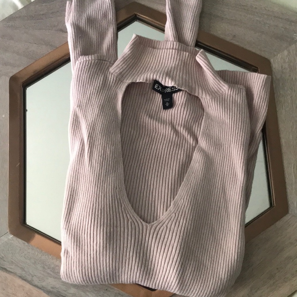 Express V-Neck Cut Out Choker Sweater